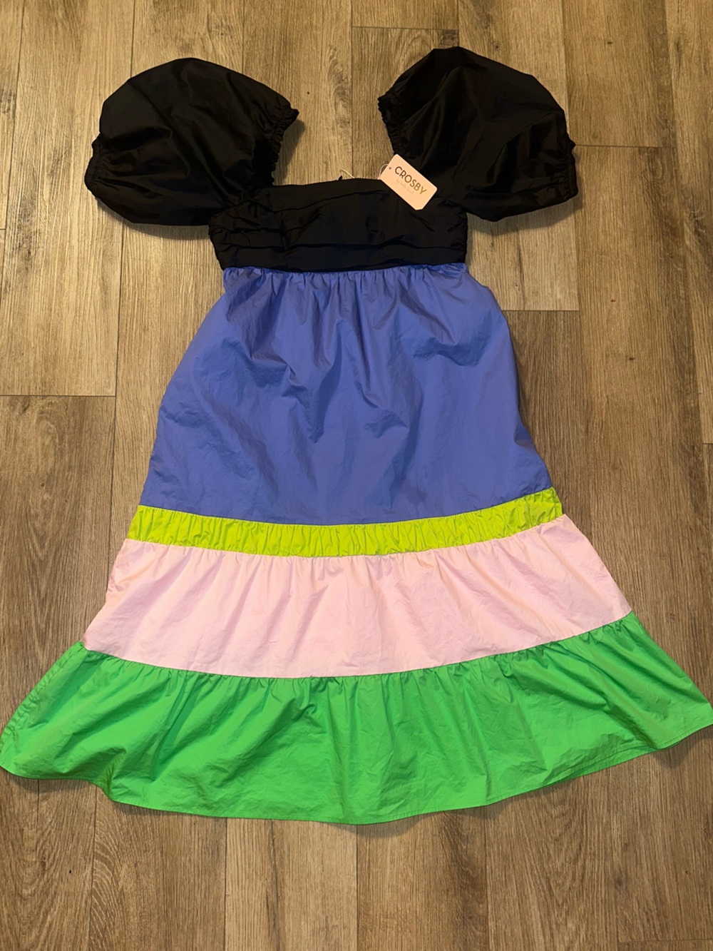 Crosby. Colorblock Maxi Dress in Black, Blue, Pink & Green